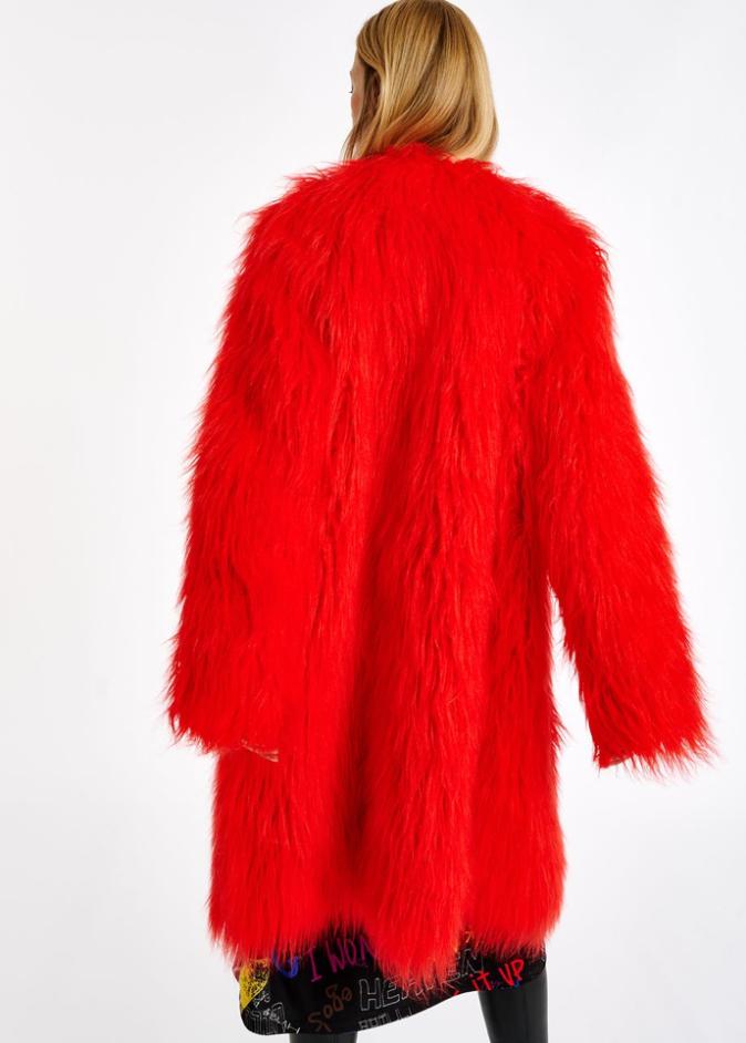 red mongolian fur jacket
