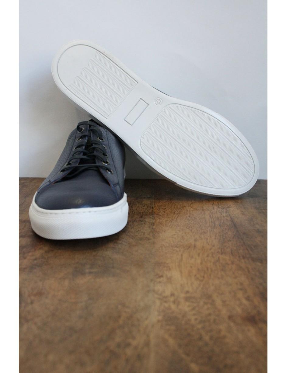 mens navy leather trainers