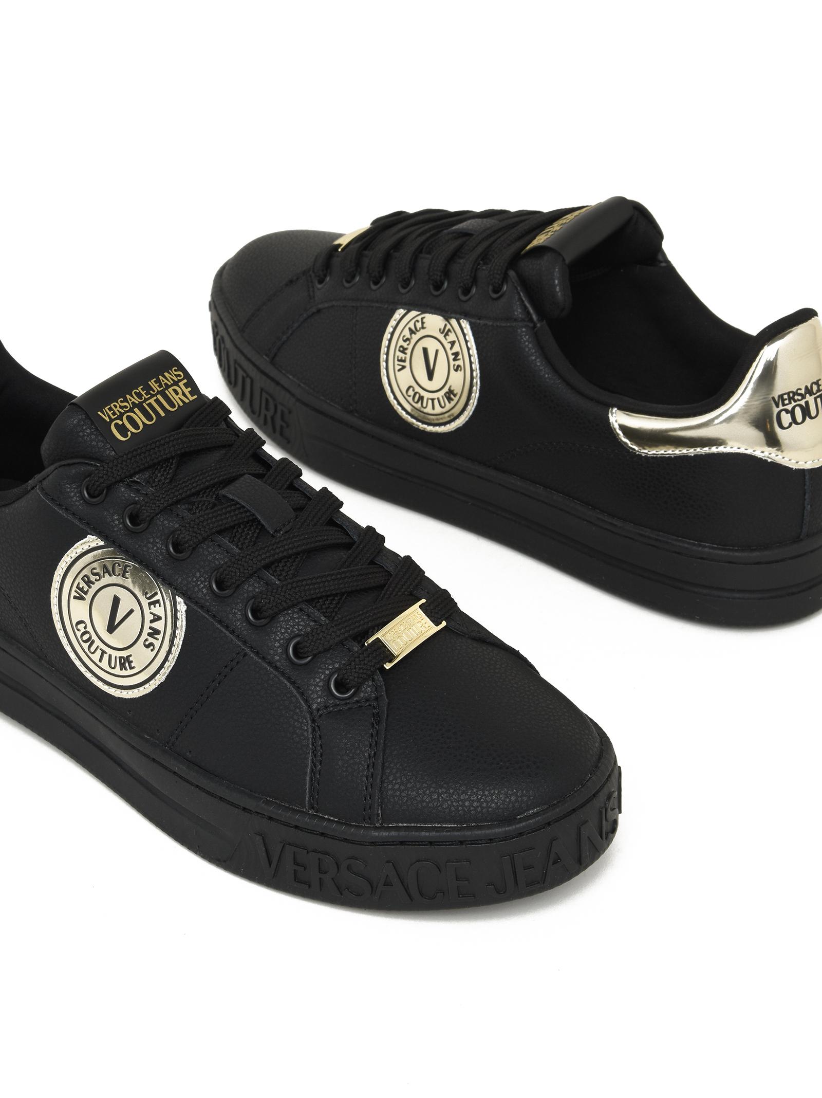 Versace Denim Jeans Couture Low-top Leather Sneakers With Logo in  Black/Gold (Black) for Men - Save 29% | Lyst