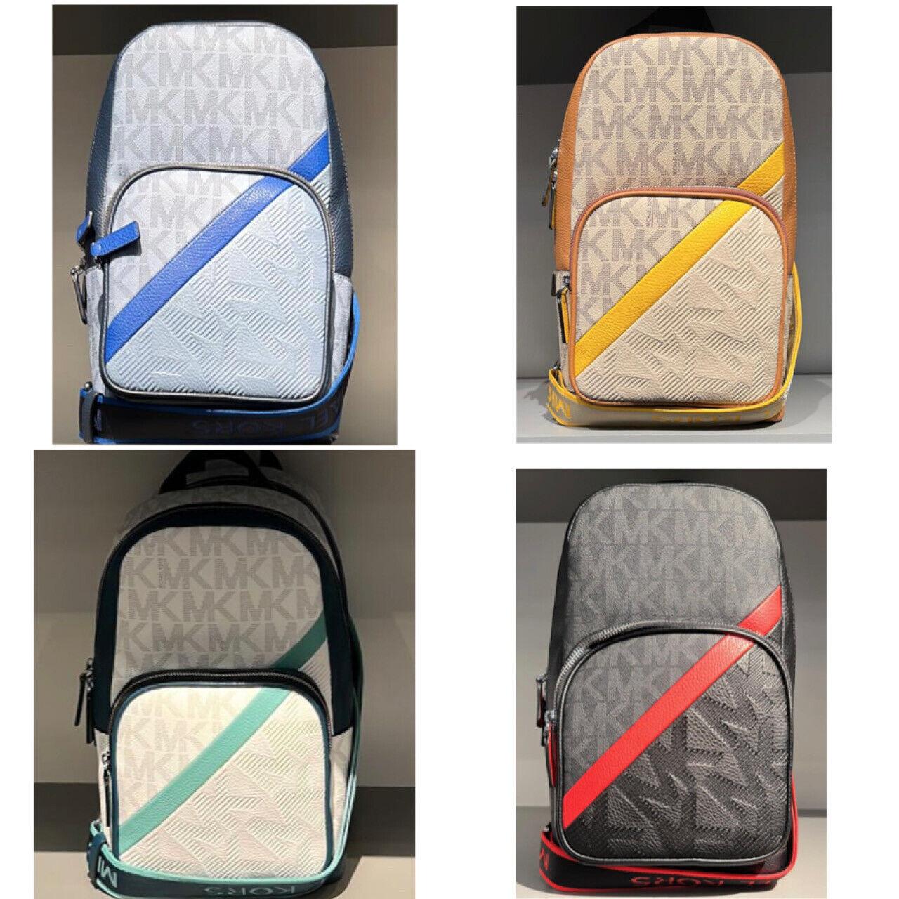 Michael Kors Cooper Embossed Faux Leather And Logo Stripe Sling Pack in