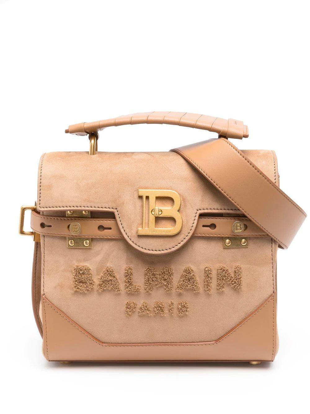 Balmain B-buzz 23 Suede Logo Bag in Brown - Save 5% | Lyst