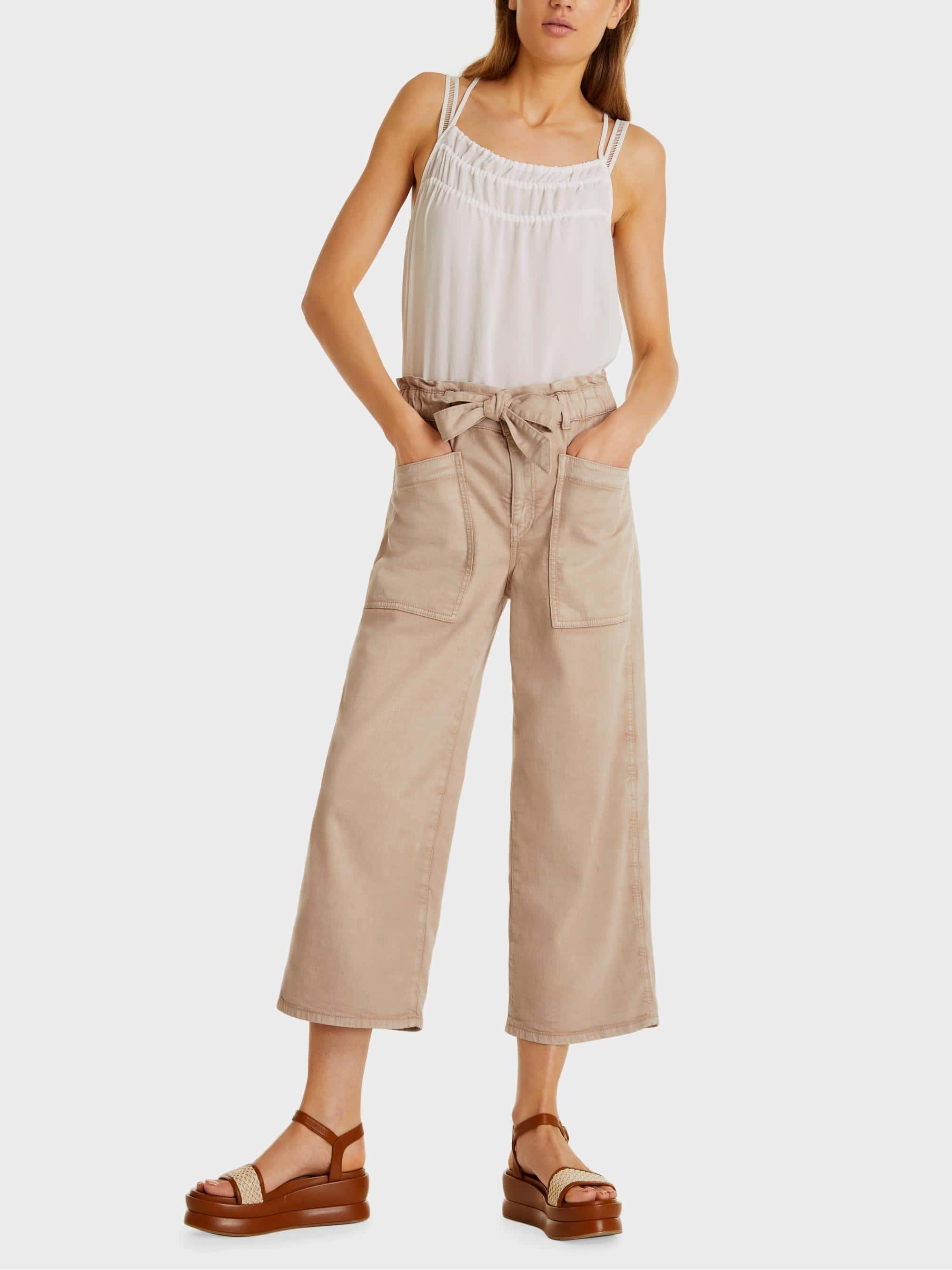 Marc Cain Denim Paperbag Waist Wide Cropped Jean in Natural | Lyst