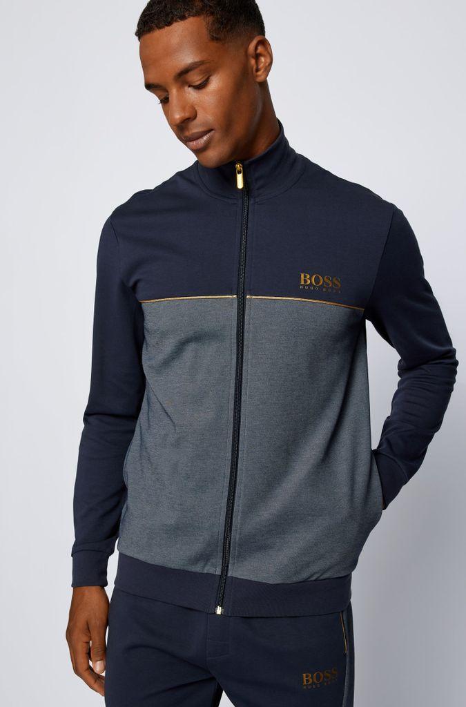 BOSS by HUGO BOSS Cotton-blend Piqué Tracksuit Jacket With Metallic Details  In Dark 50465026 403 in Dark Blue (Blue) for Men - Lyst
