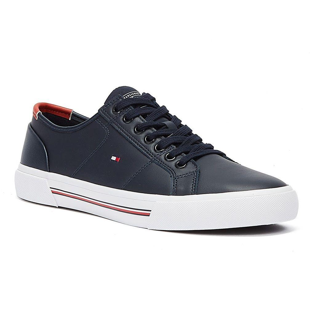 New Mens Tommy Hilfiger Blue Corporate Leather Trainers Court Lace Up 