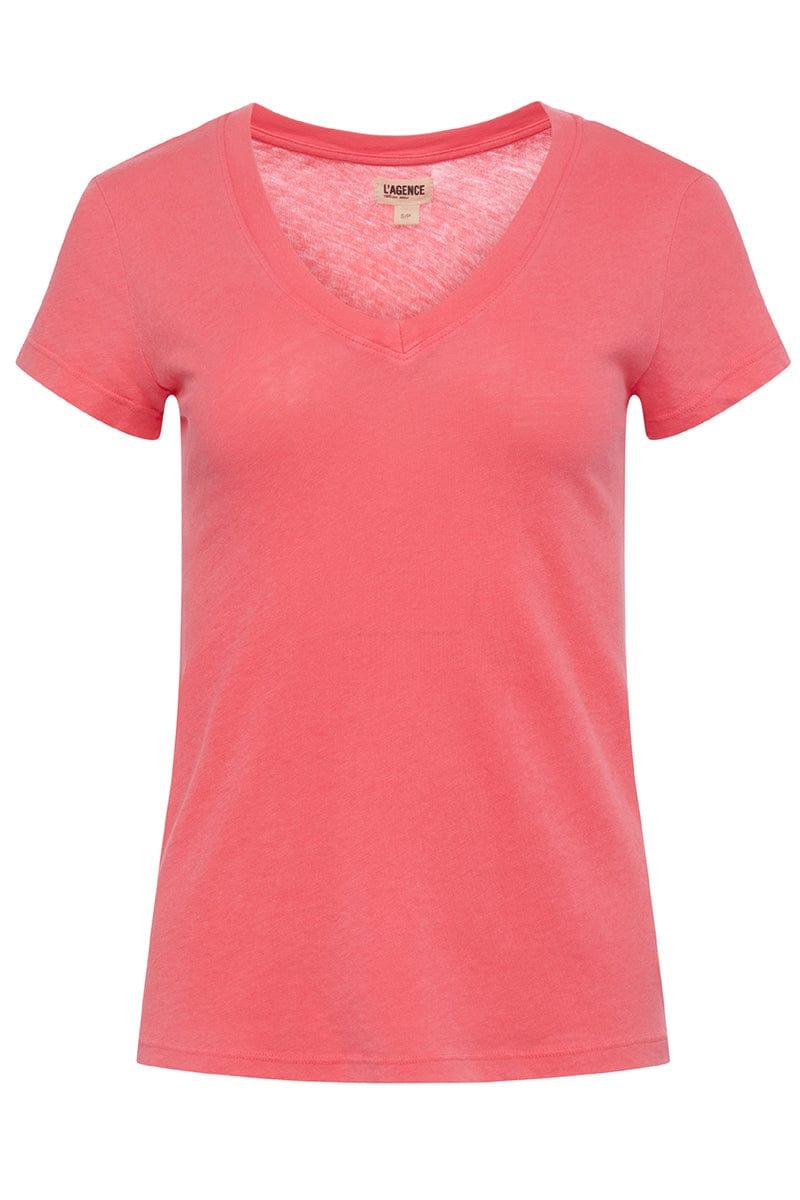 L'Agence Becca V Neck T Shirt in Pink | Lyst