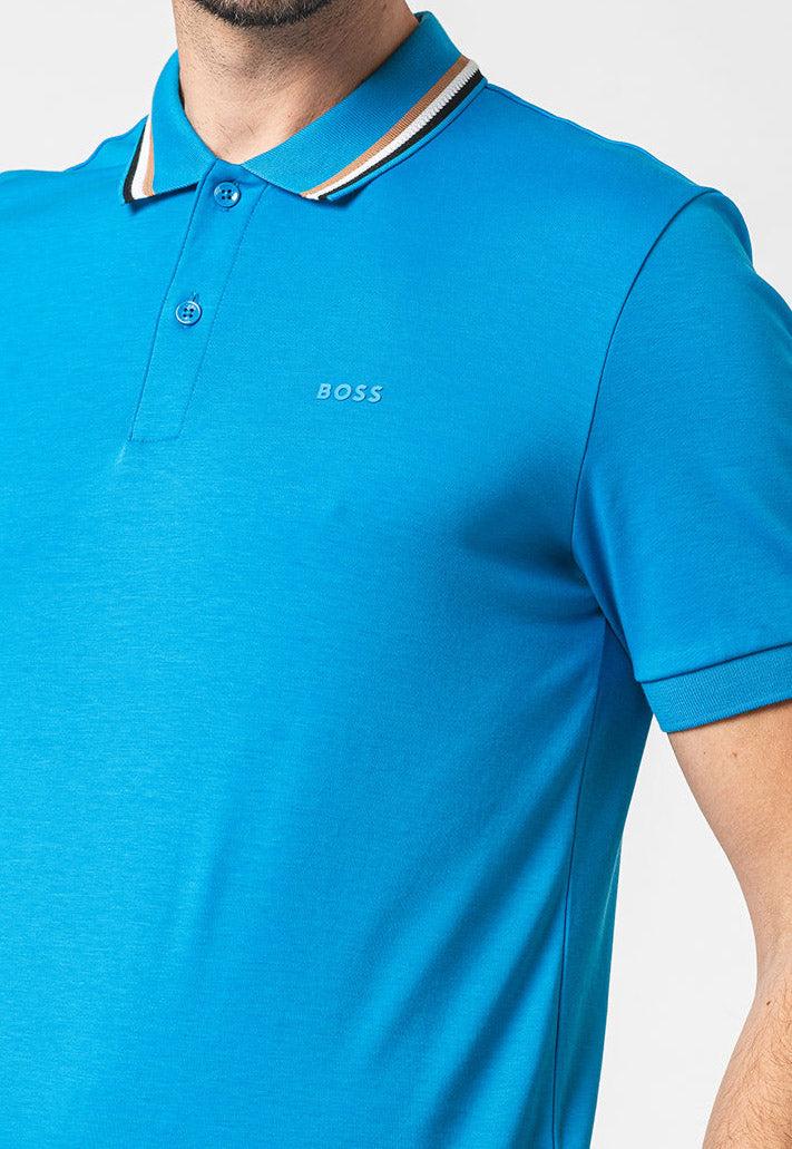 BOSS by HUGO BOSS Boss - Penrose 38 Bright Slim-fit Cotton Polo Shirt With  Striped Collar Detail 50469360 439 in Blue for Men | Lyst