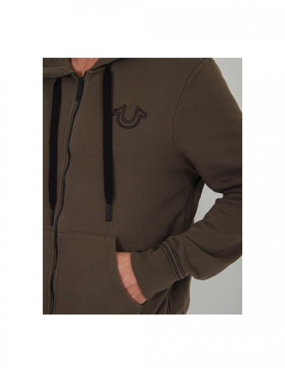 True Religion Denim Qt Stitch Hoodie Colour Militant Green in Black