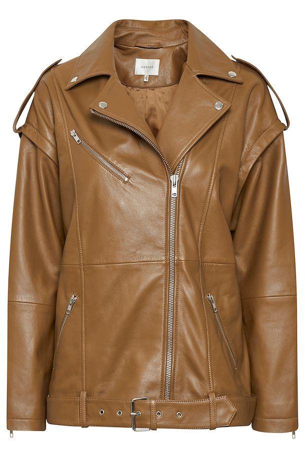Gestuz Lendagz Leather Jacket in Brown - Lyst