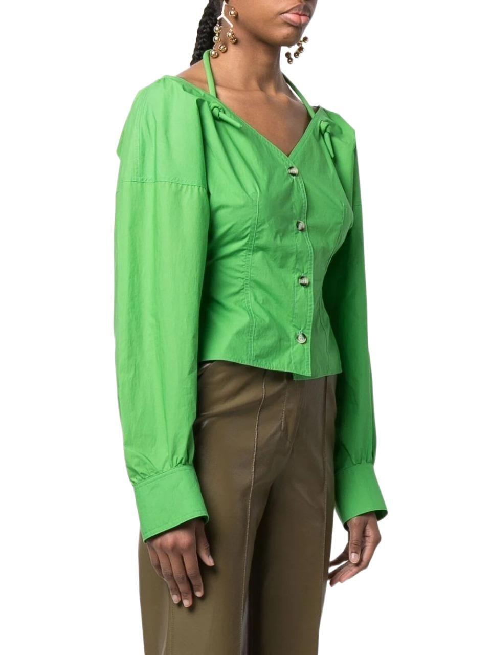 Nanushka Halterneck Cotton Shirt in Green - Save 59% | Lyst