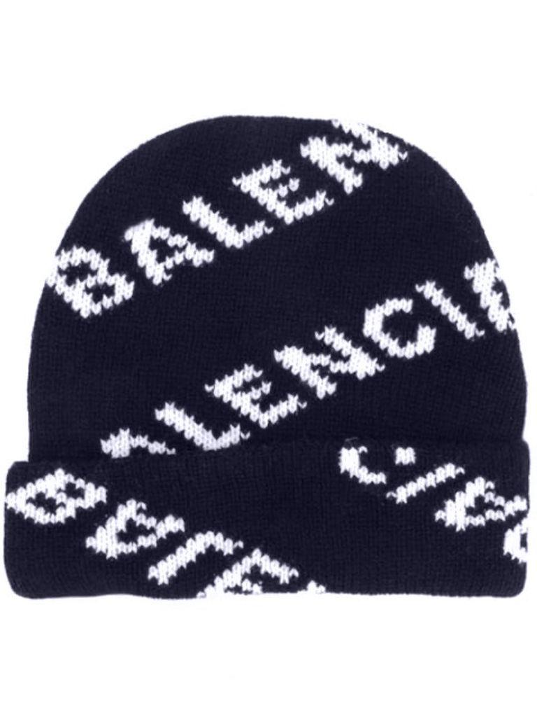 Balenciaga Wool Knitted Logo Beanie 