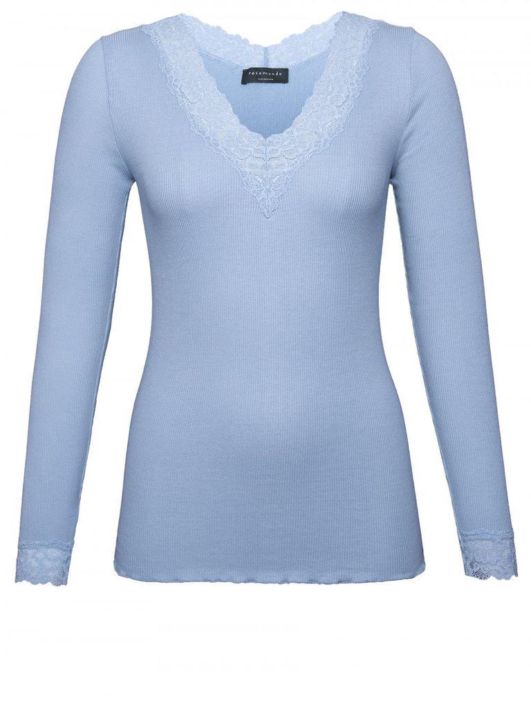 Rosemunde Silk And Lace Tee In Powder Xtra Small in Blue - Lyst