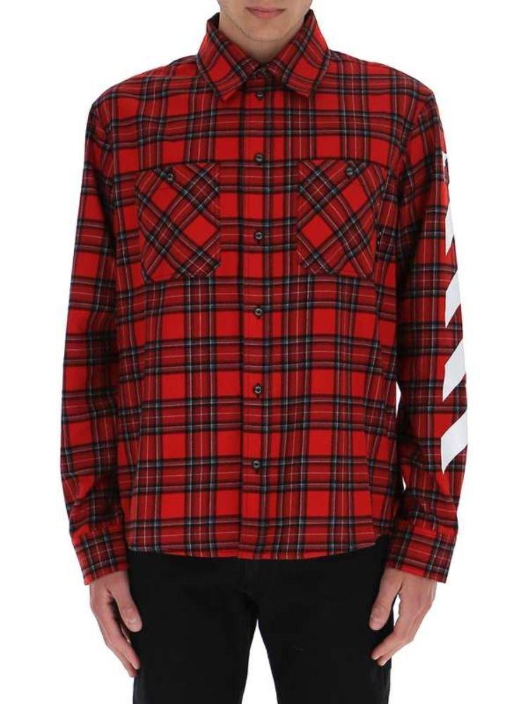 Off-White c/o Virgil Abloh Diag Checked Flannel Shirt in Red for Men | Lyst
