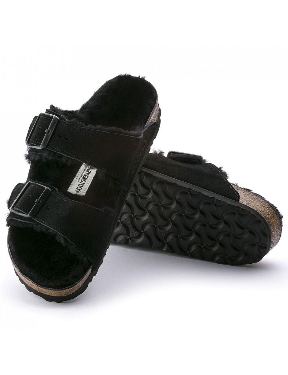 Birkenstock Fur Lined Sandals in Black - Lyst
