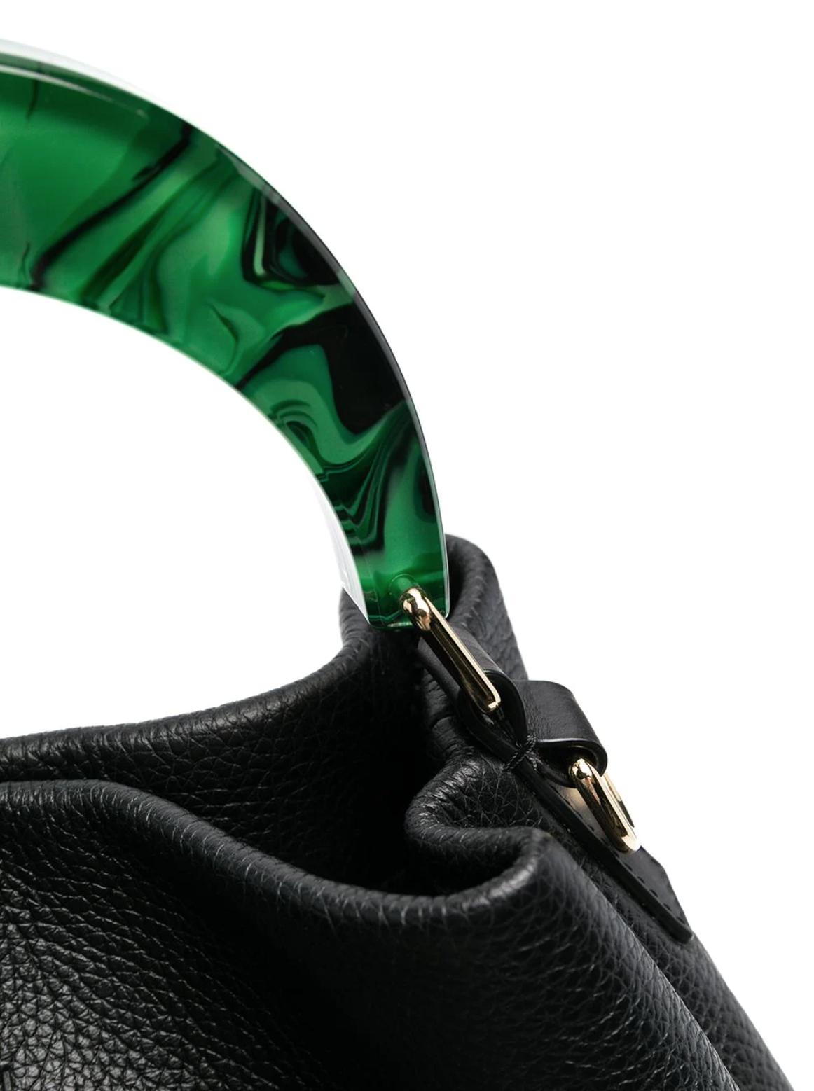 Marni Grained Calfskin Hobo Bag in Black_spherical_green Womens Bags Hobo bags and purses Black 