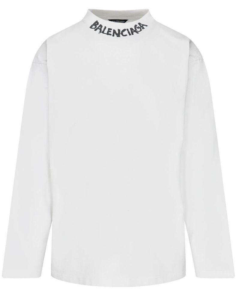 Balenciaga Neck Logo Long Sleeve T-shirt in White for Men | Lyst