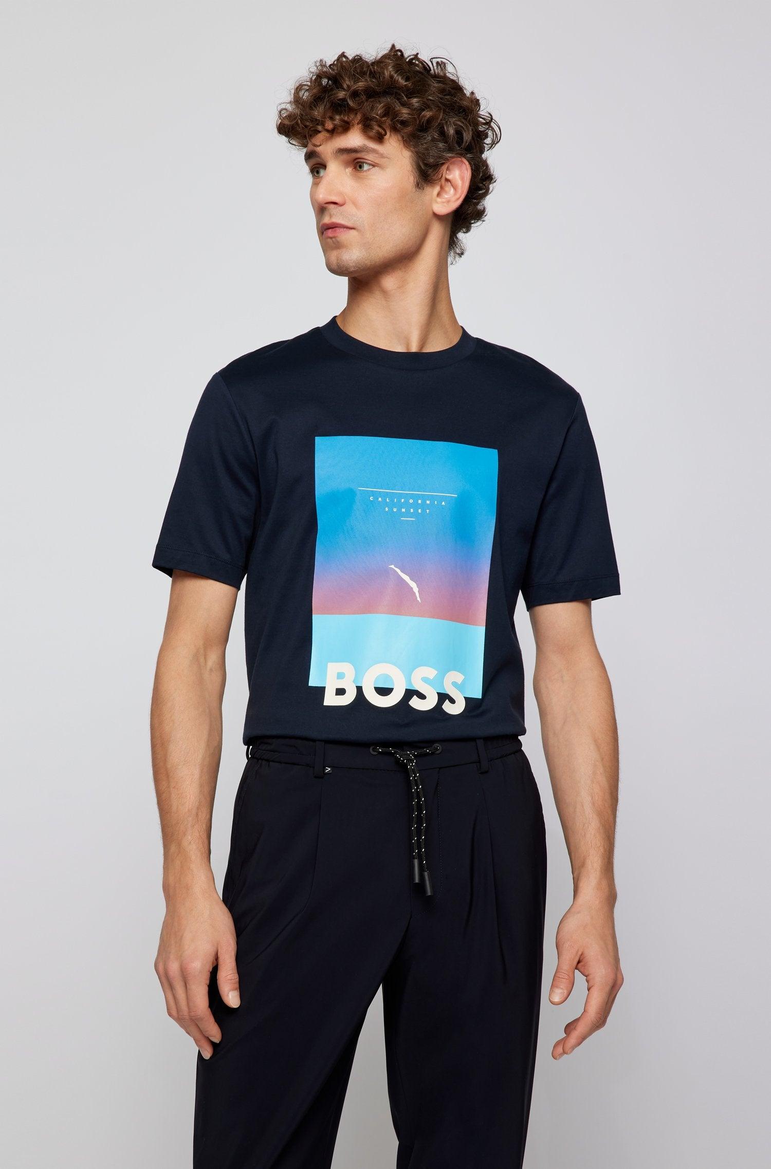 BOSS by HUGO BOSS Boss - Tessler 169 Dark Mercerised-cotton Slim-fit  T-shirt 50469501 404 in Blue for Men | Lyst