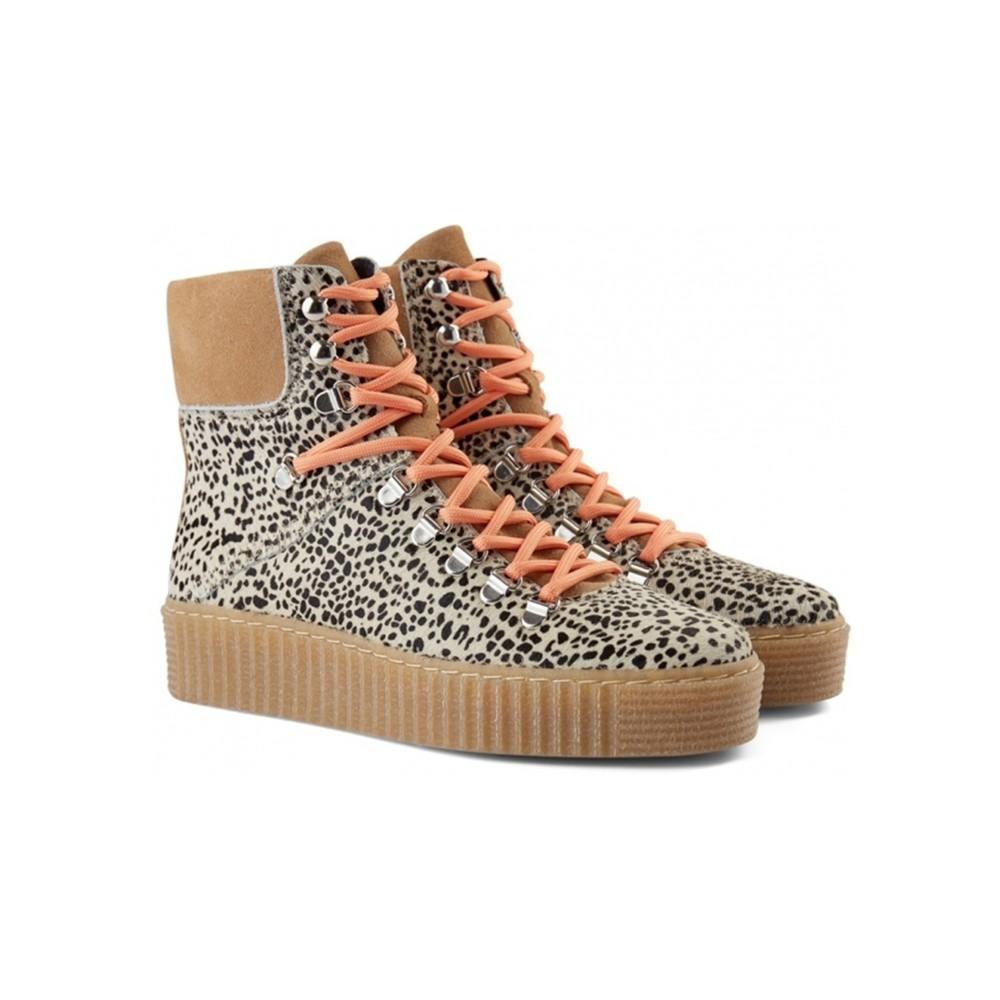 Shoe The Bear Suede Agda Leopard Lace Up Boots in White | Lyst