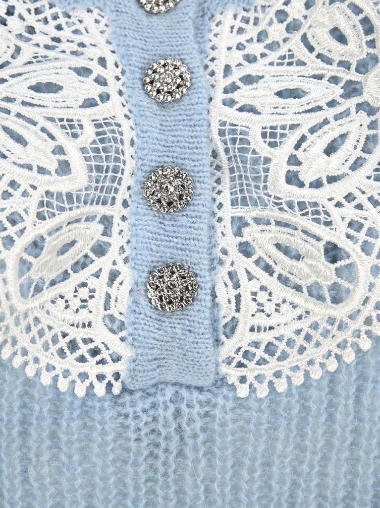 Self-Portrait Lace Collar Knitted Jumper in Blue - Lyst