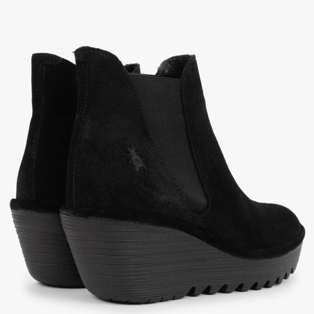 Fly London Woss Black Suede Wedge Ankle 