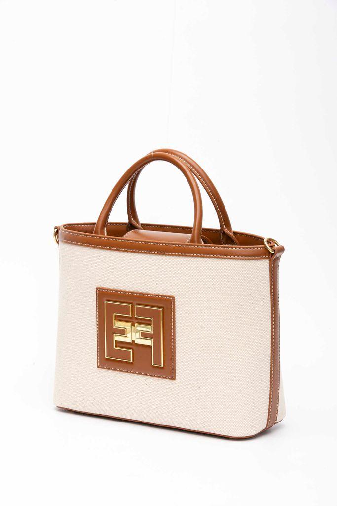 BORSA ELISABETTA FRANCHI POMPELMO IN CANVAS CON LOGO RICAMATO IN CONTRASTO