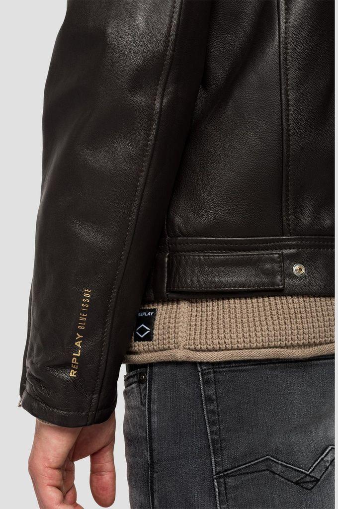 Replay blue issue leather jacket Clearance