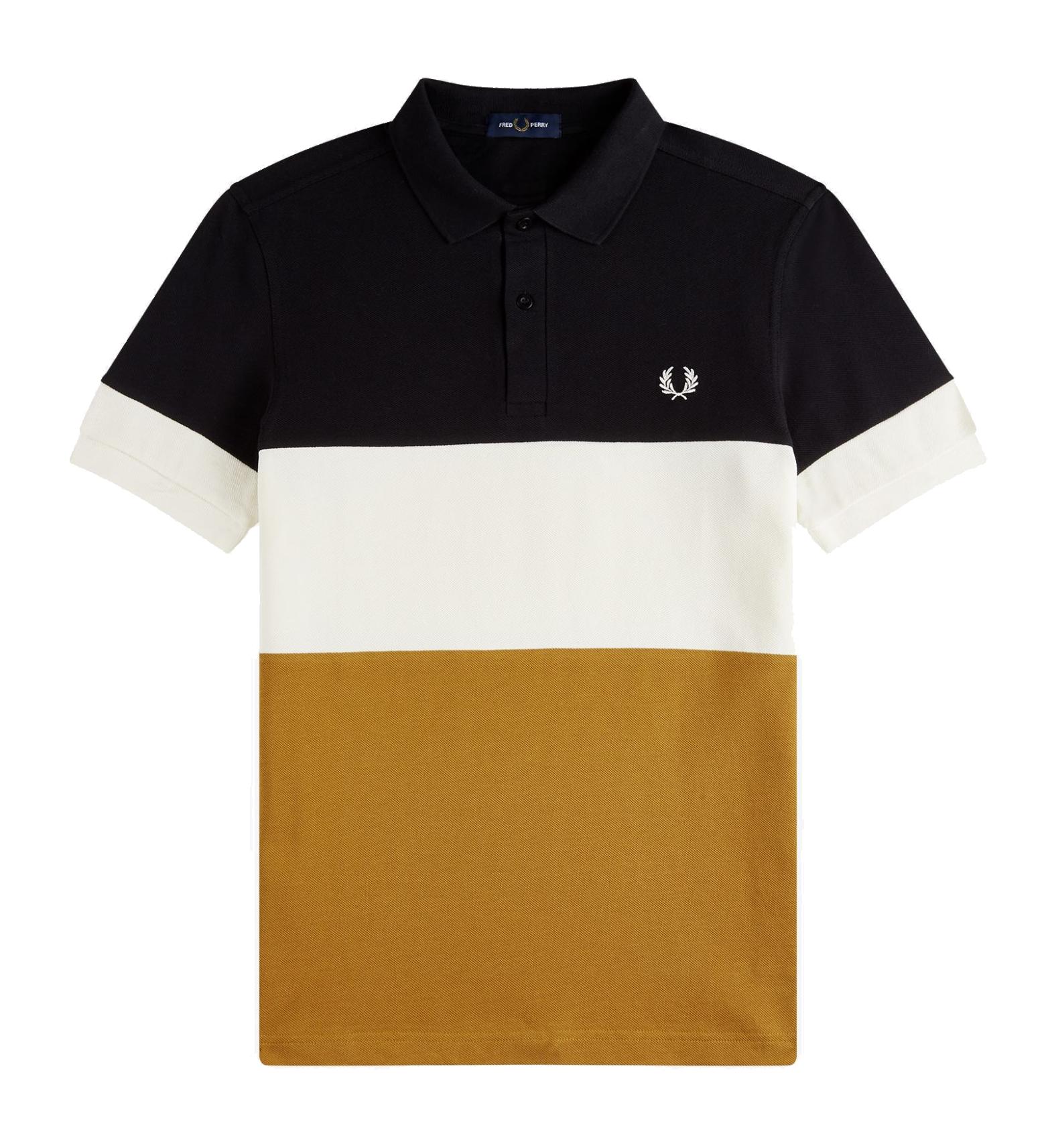 Fred Perry Colour Block Polo Shirt Dark Caramel in Black for Men | Lyst