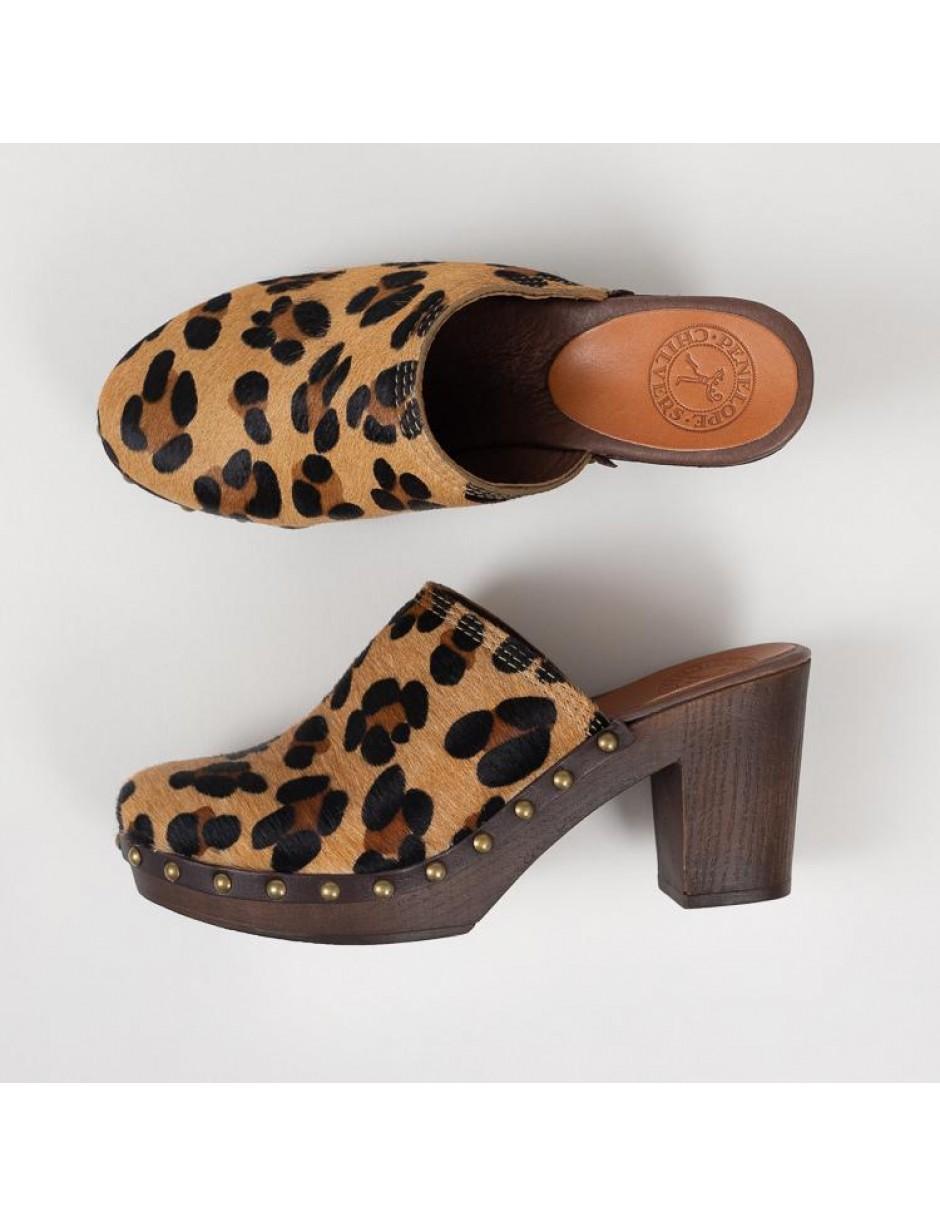 Penelope Chilvers Leather Leopard Print Pony Mid Heel Clogs in Animal Print  (Brown) - Lyst