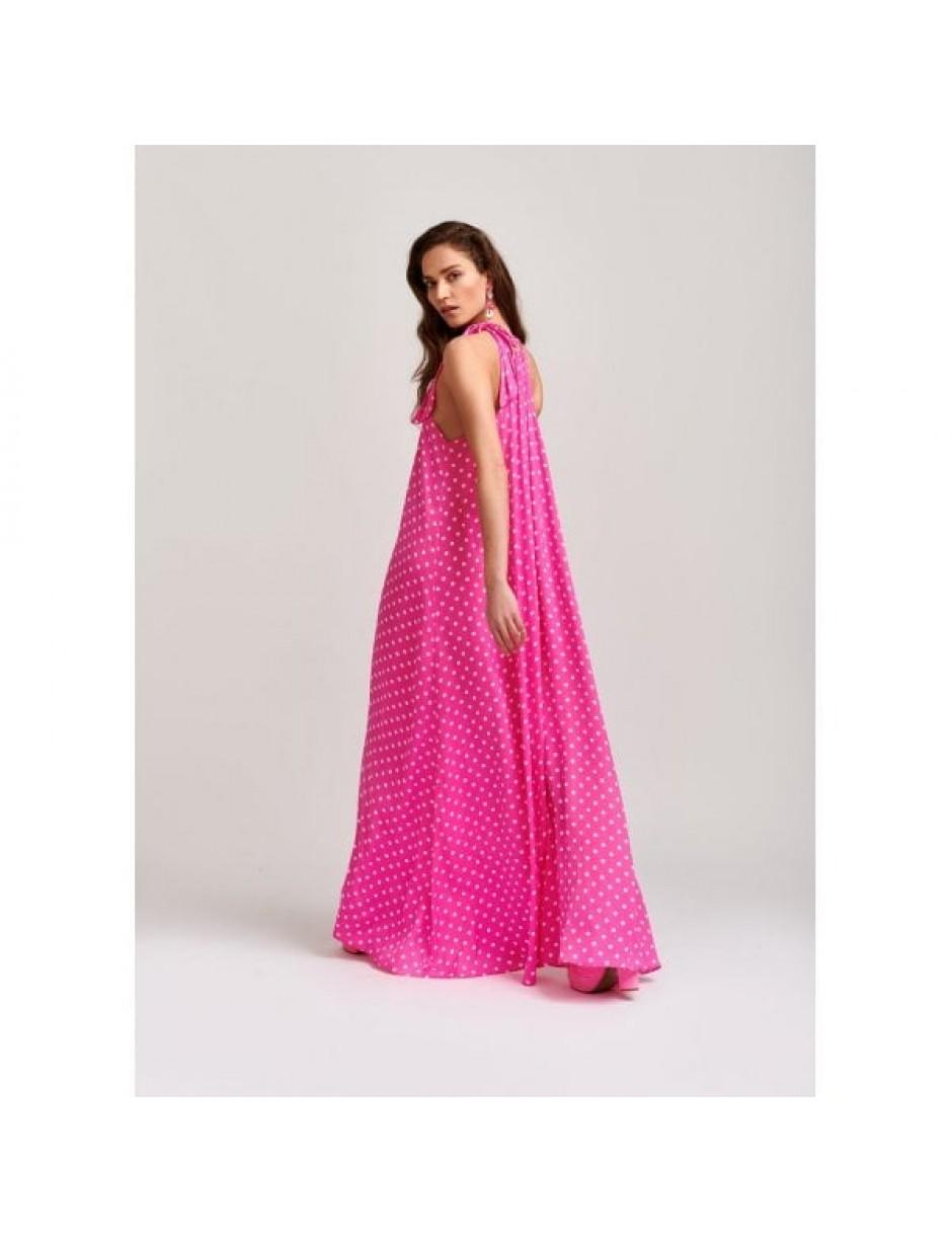 Essentiel Antwerp Synthetic Vephane Maxi Dress In Neon Pink And White Dots  | Lyst