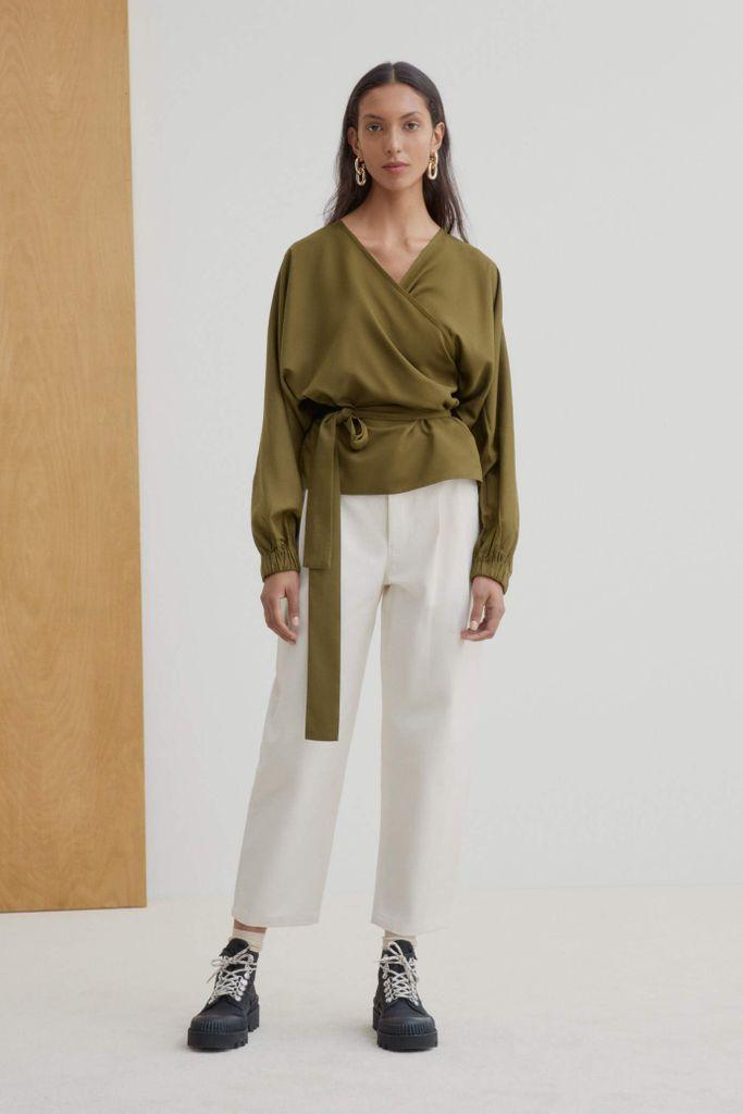 Kowtow Lace • Moma Wrap Top • Khaki in 