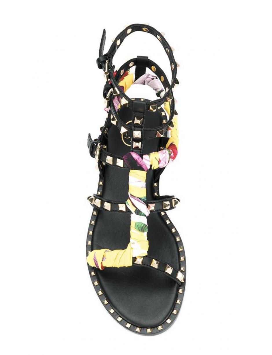 black sandals with gold studs