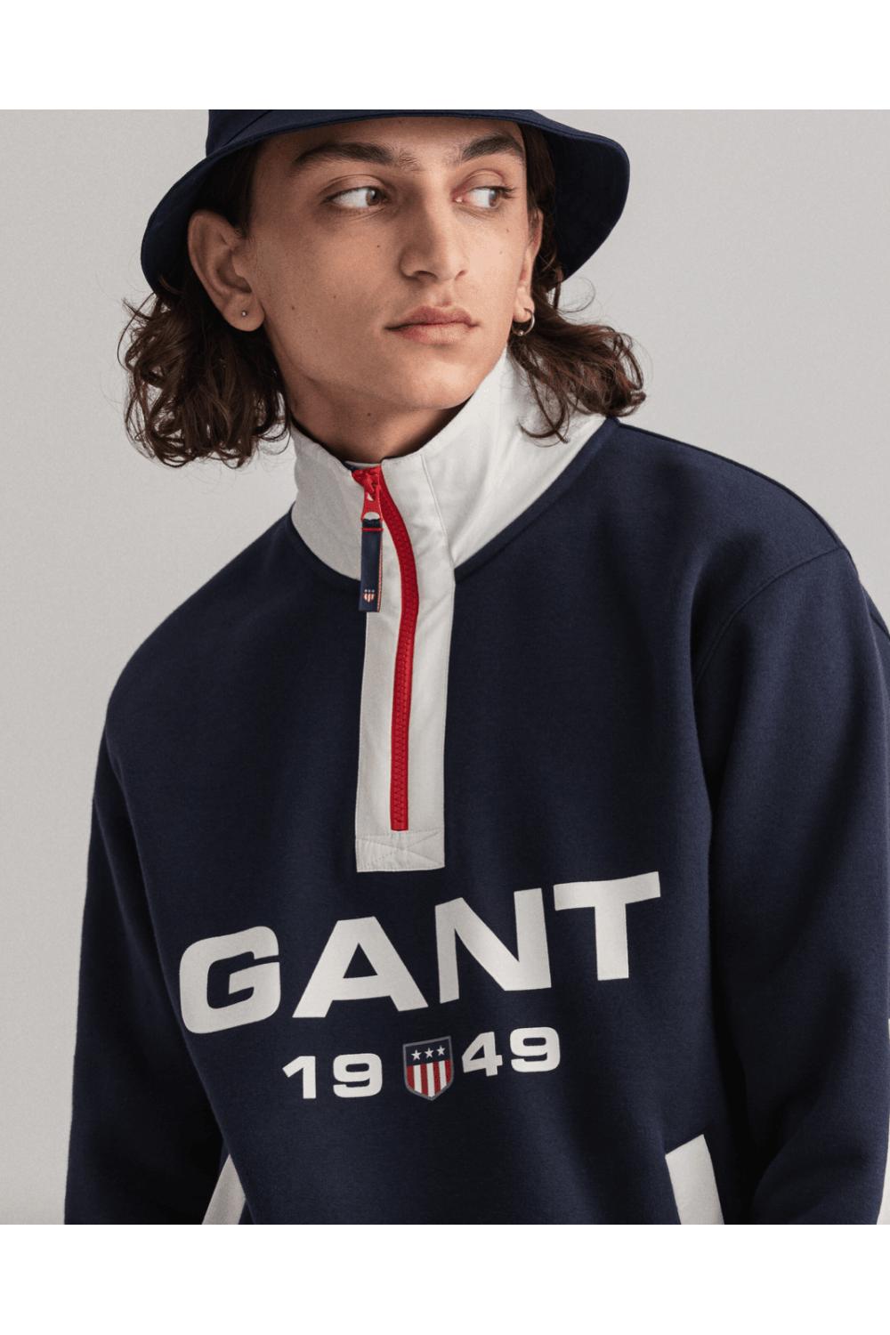 GANT Cotton S Retro Logo Half Zip Sweatshirt Evening Col in Blue for Men |  Lyst