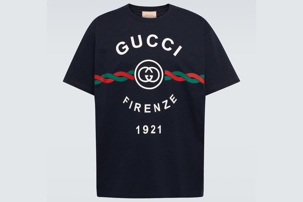Gucci 'firenze 1921' Print T-shirt Dark Blue in Black for Men | Lyst