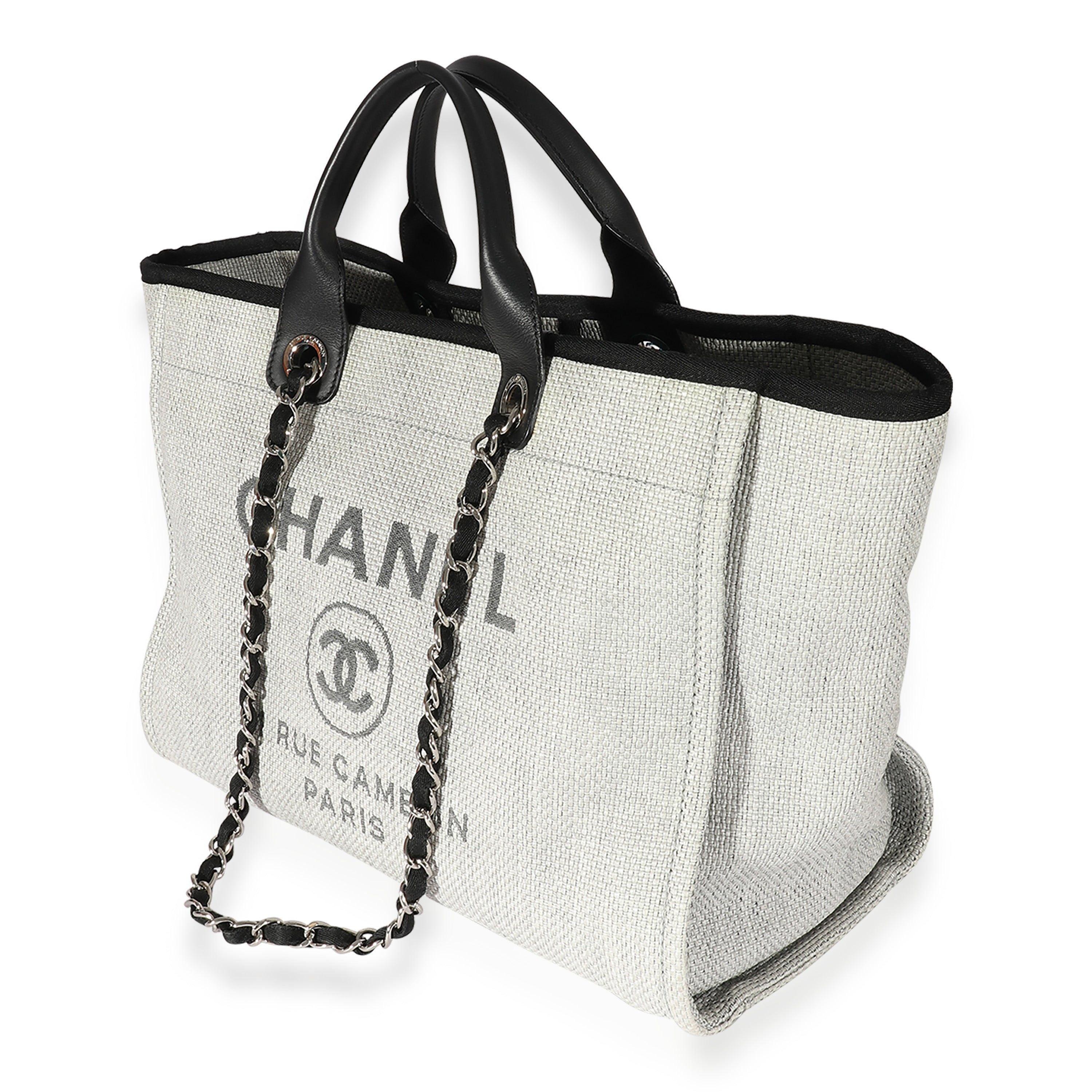 Chanel Grey & Black Canvas Large Deauville Tote in Metallic