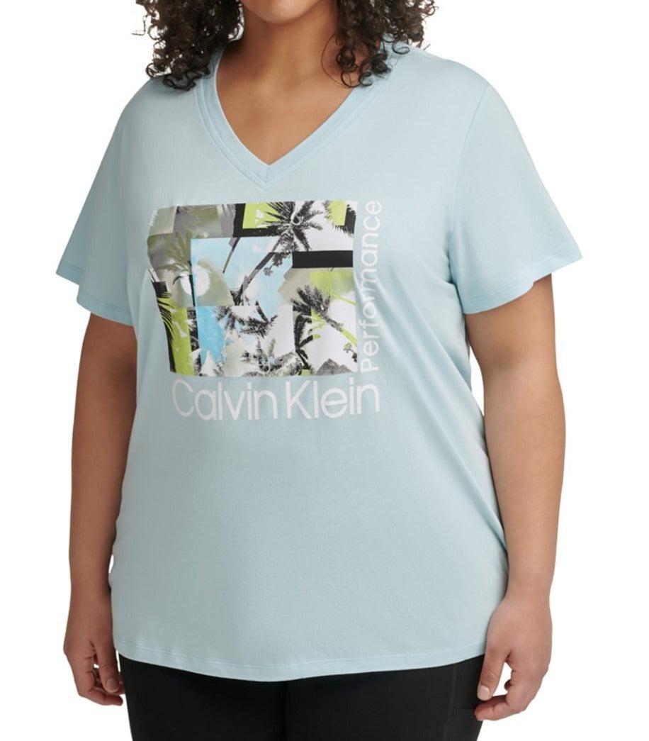 Calvin Klein Cotton T-shirt Aqua Size 