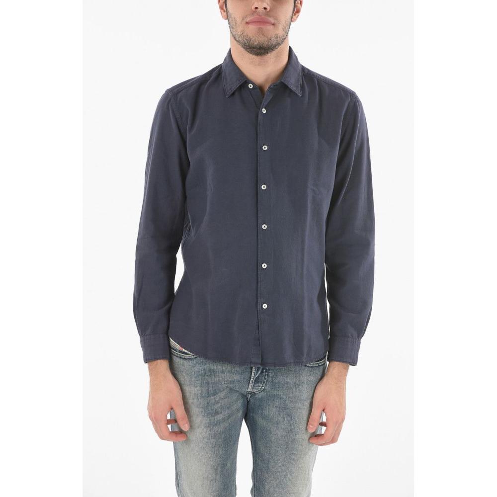 Altea Flanel Cotton Shirt With Spread Collar in Blue for Men | Lyst