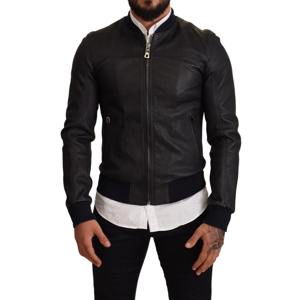 Dolce & Gabbana Dolce Gabbana Leather Full Zip Bomber Jacket in Black for  Men | Lyst