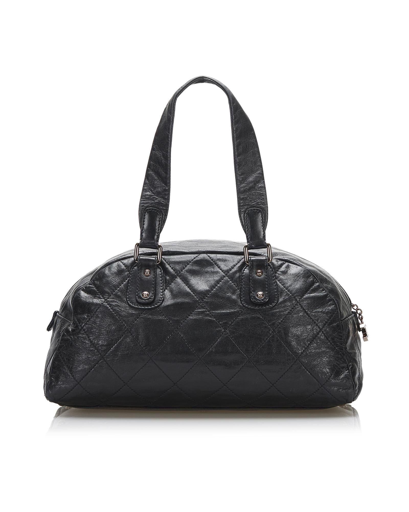 Chanel Lambskin Quilted Bowler Handbag in Black