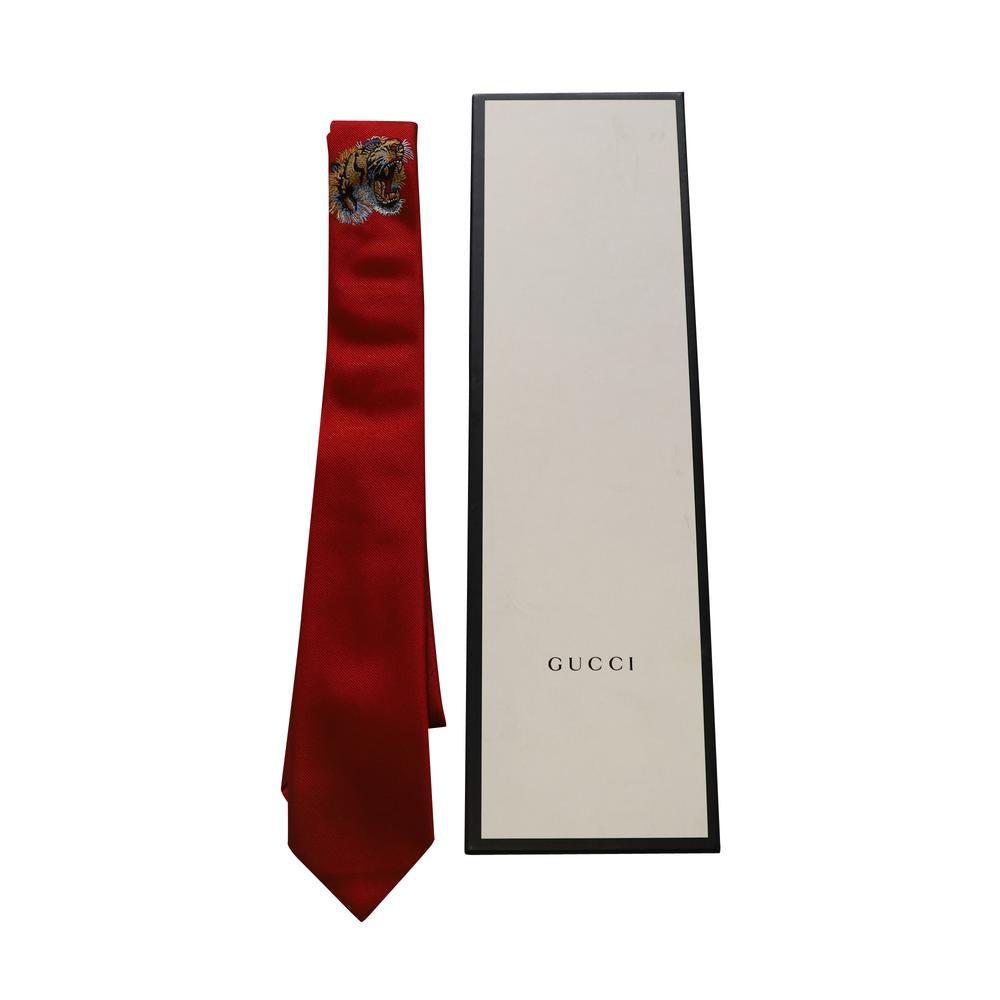 Gucci Tiger Embroide Tie In Silk in Red for Men | Lyst
