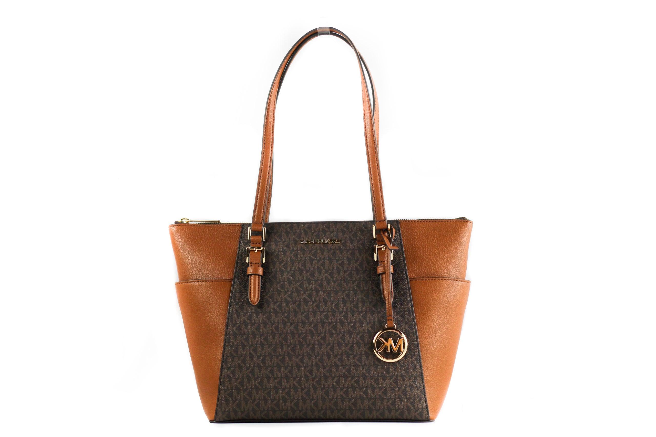 Michael Kors Charlotte Signature Leather Tote Bag in Brown | Lyst
