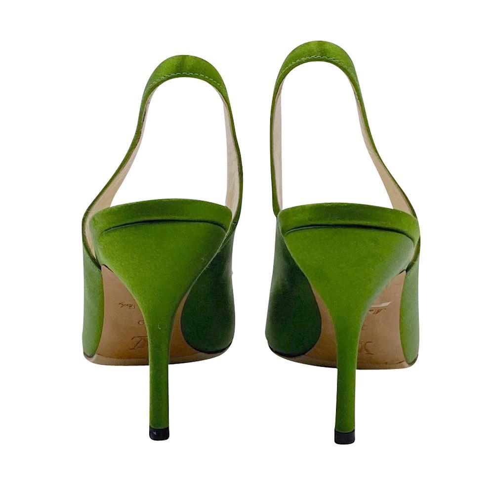 Louis Vuitton, Shoes, Louis Vuitton Slingback Pumps In Green Satin With  White Flower Toe