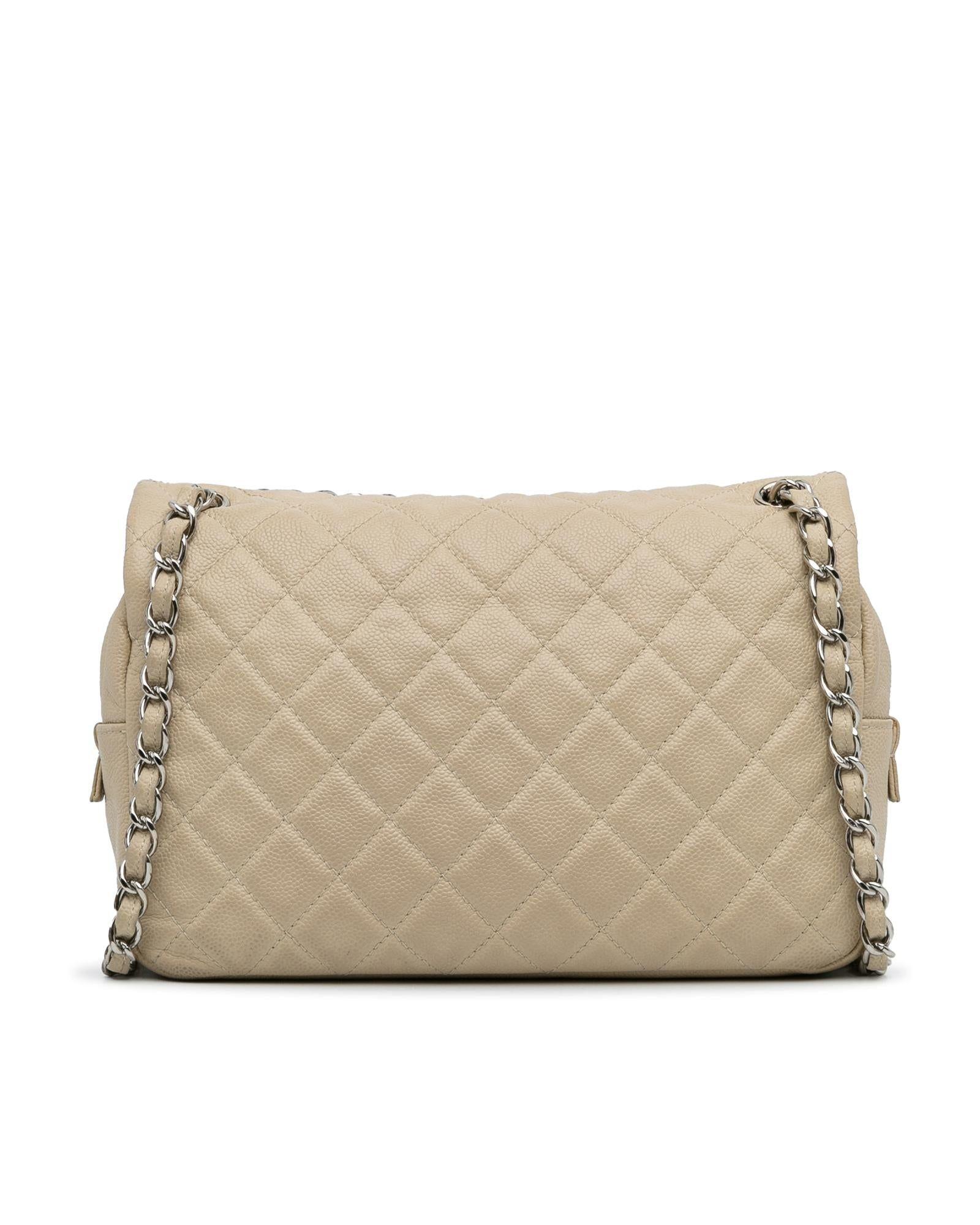 Chanel Quilted Leather Chain Shoulder Bag in Natural