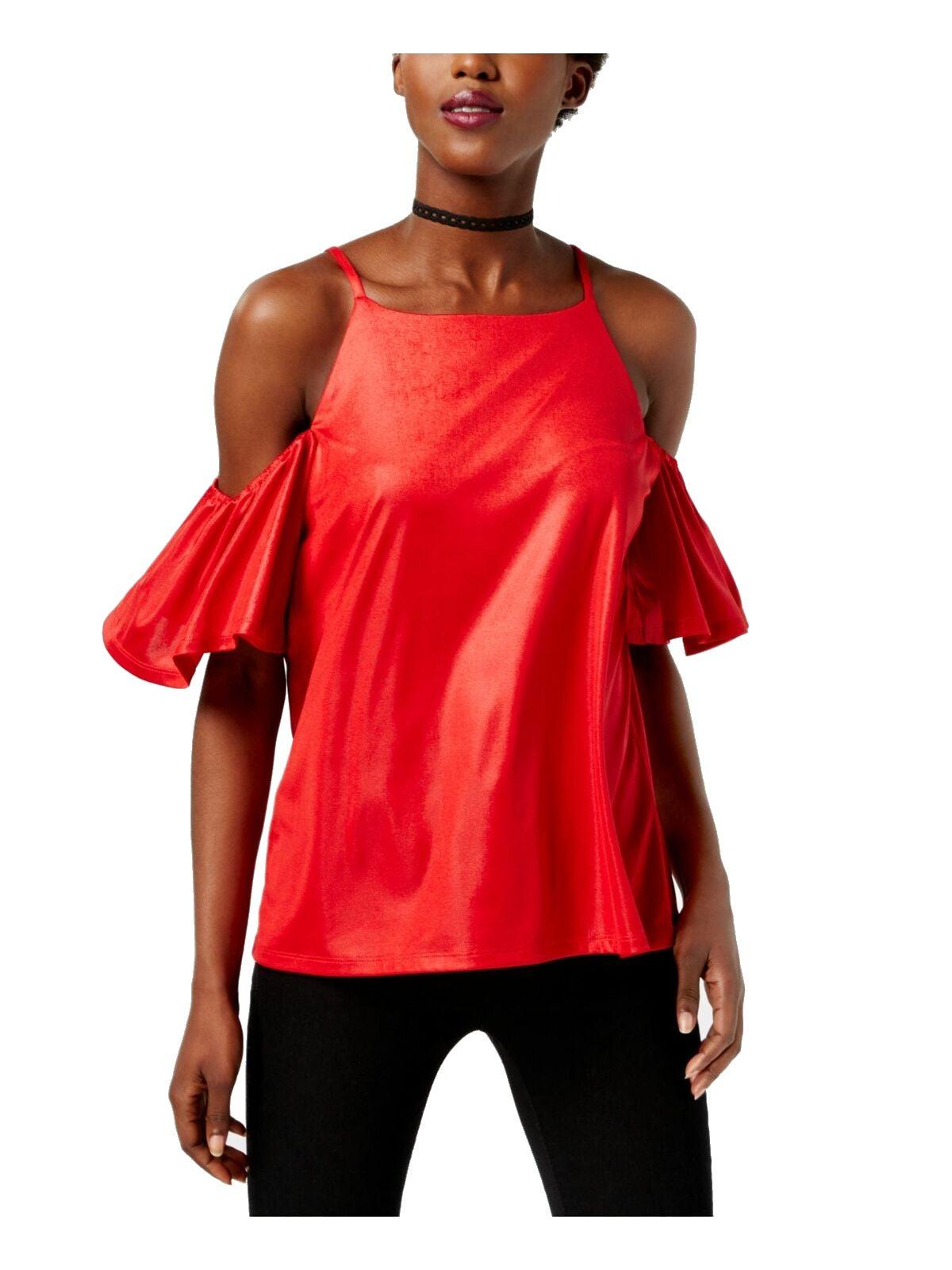 Cold Shoulder Ruffle Shirt Red