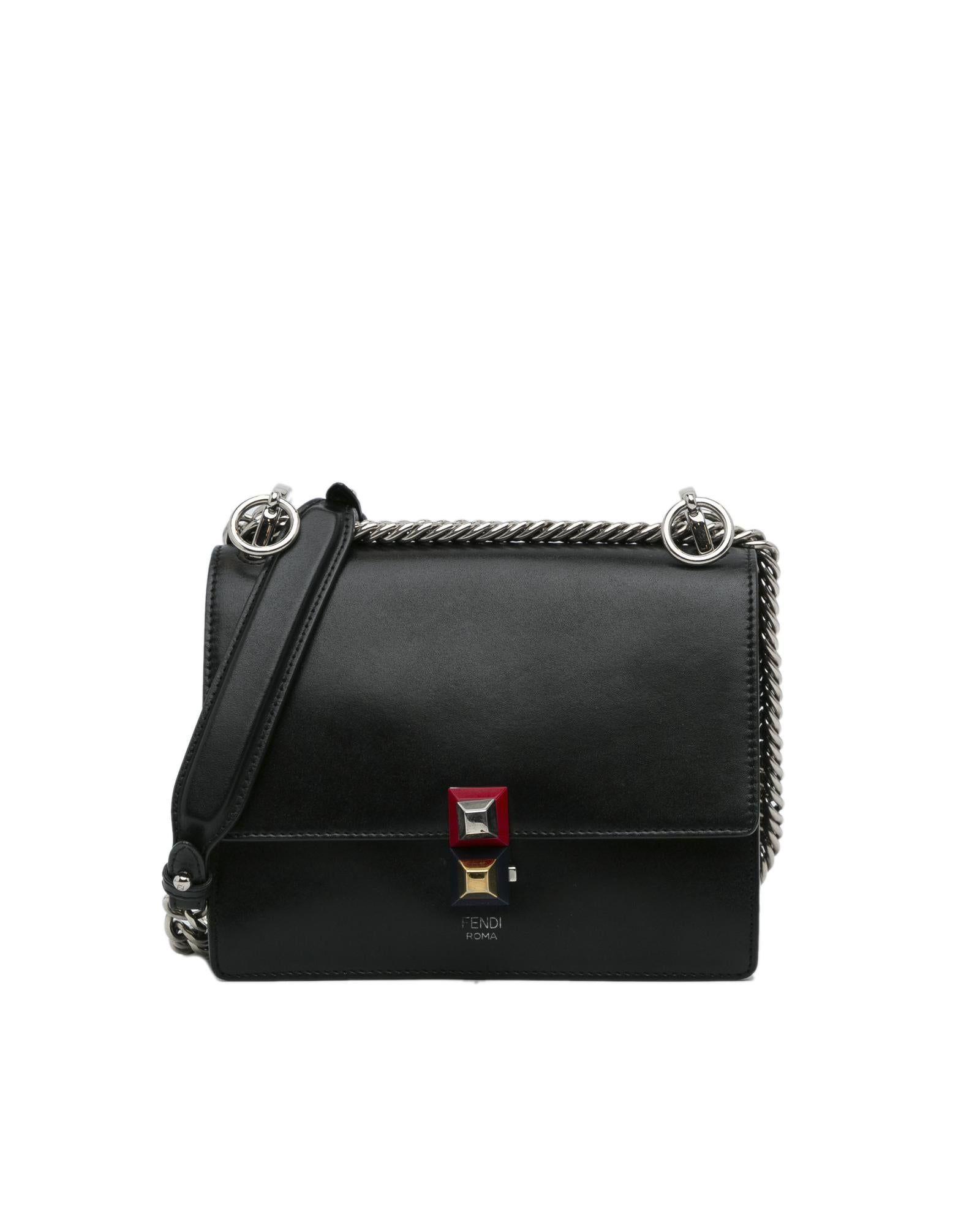 Fendi Leather Crossbody Bag With Chain Strap in Black | Lyst