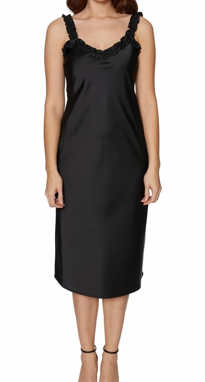 Satin Ruffle Trim Midi 