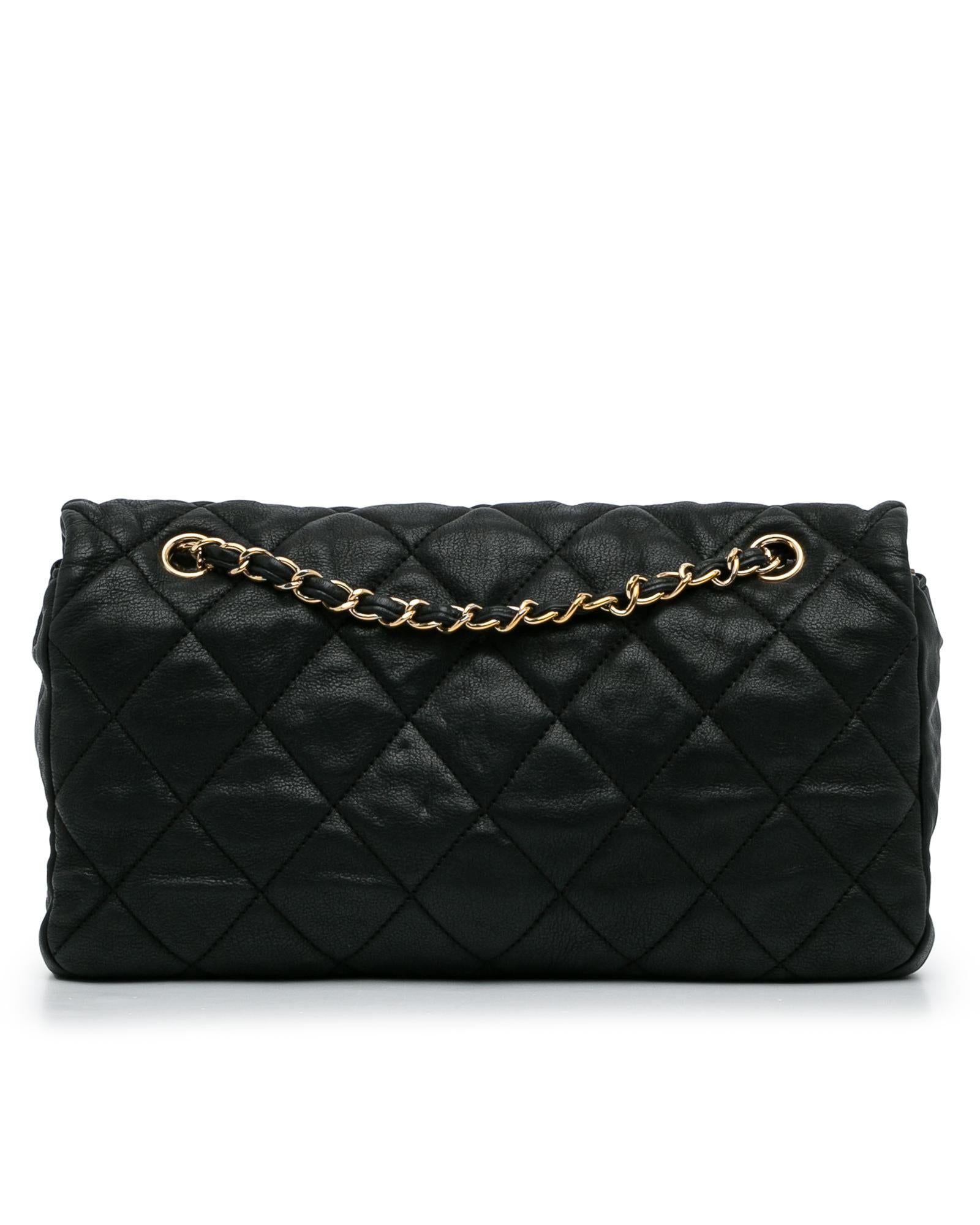 Chanel Quilted Lambskin Shoulder Bag With Chain Straps in Black