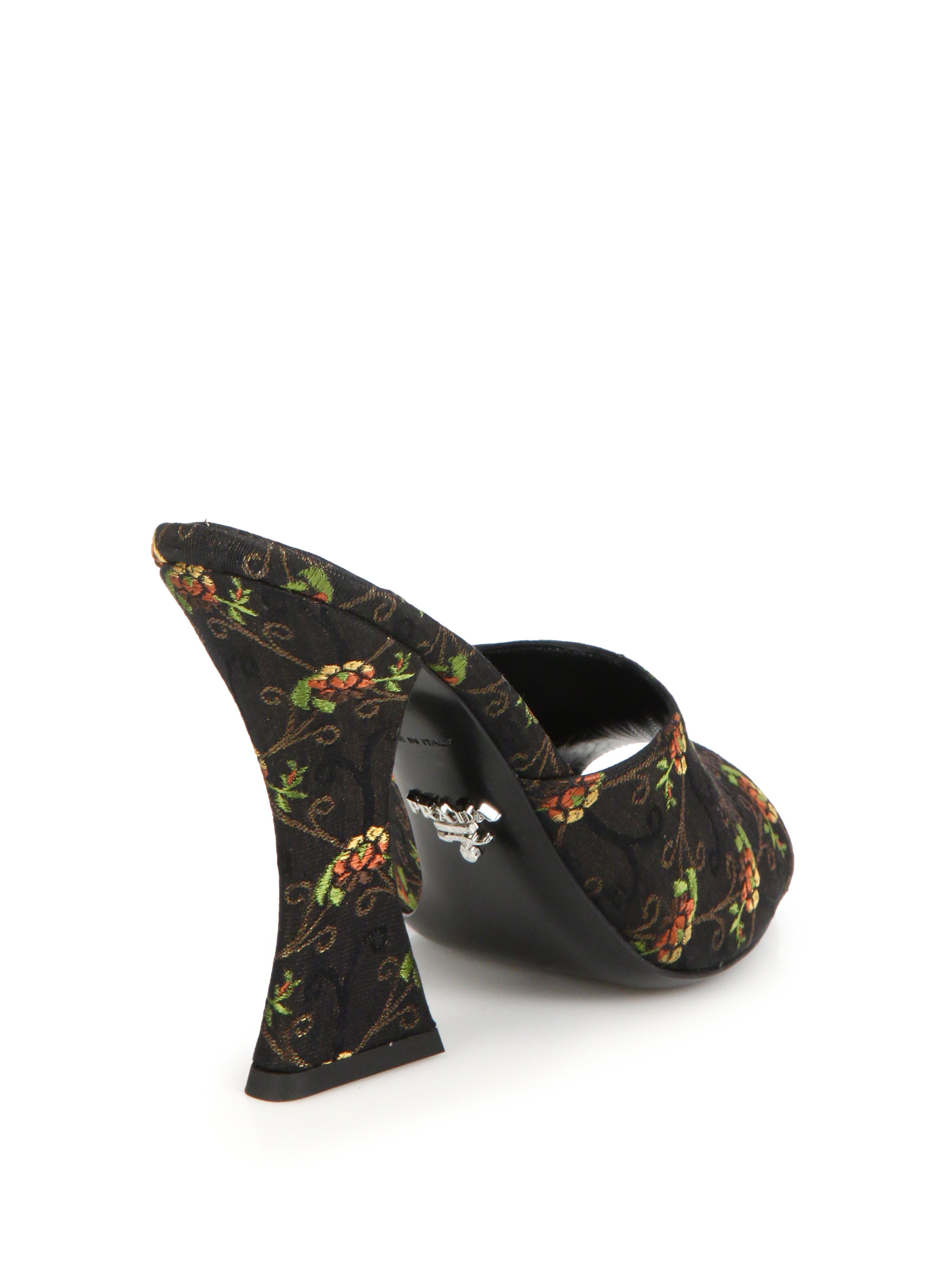 Prada Floral Silk Brocade Mule Sandals in Black | Lyst