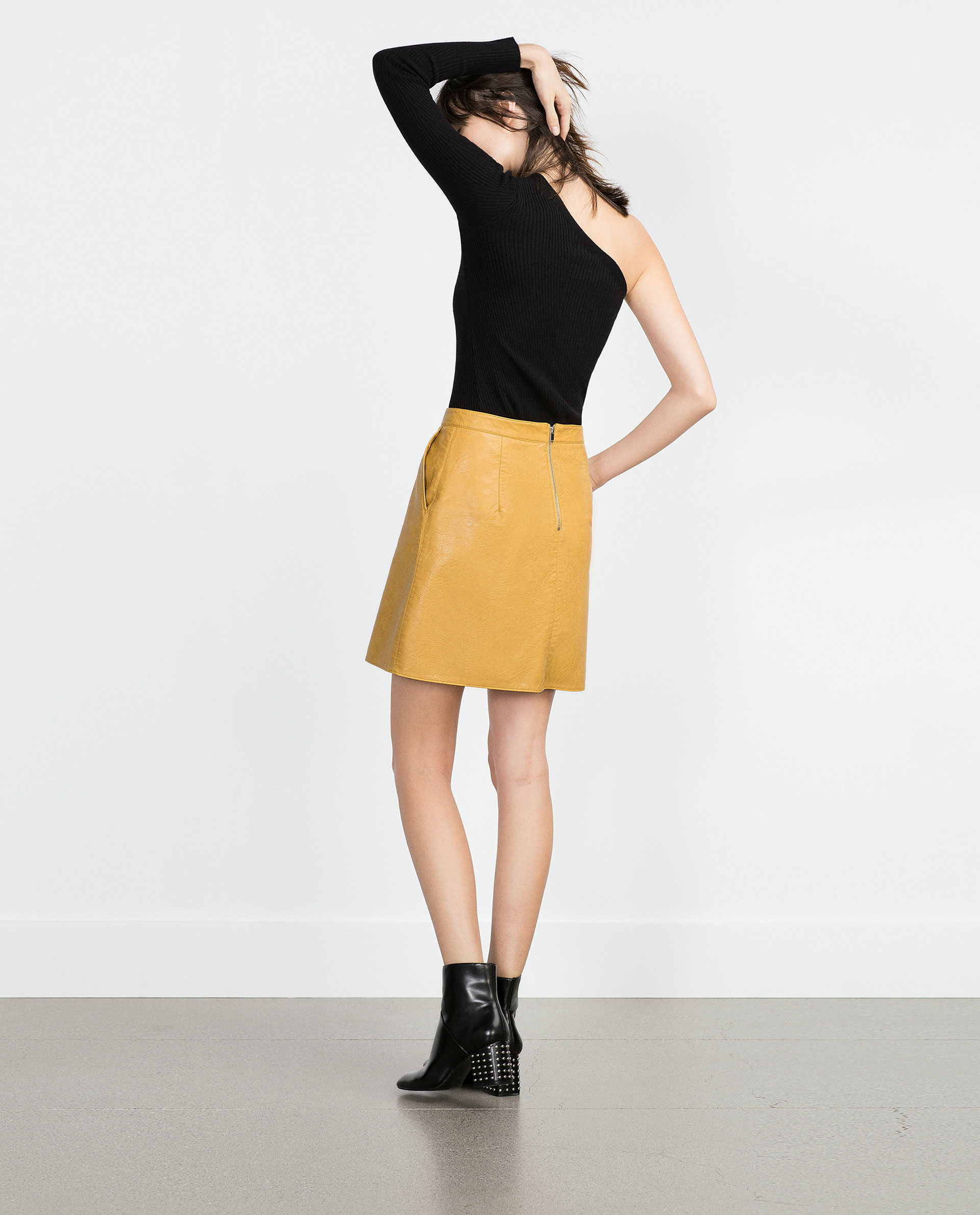 Zara Faux Leather Skirt in Yellow | Lyst