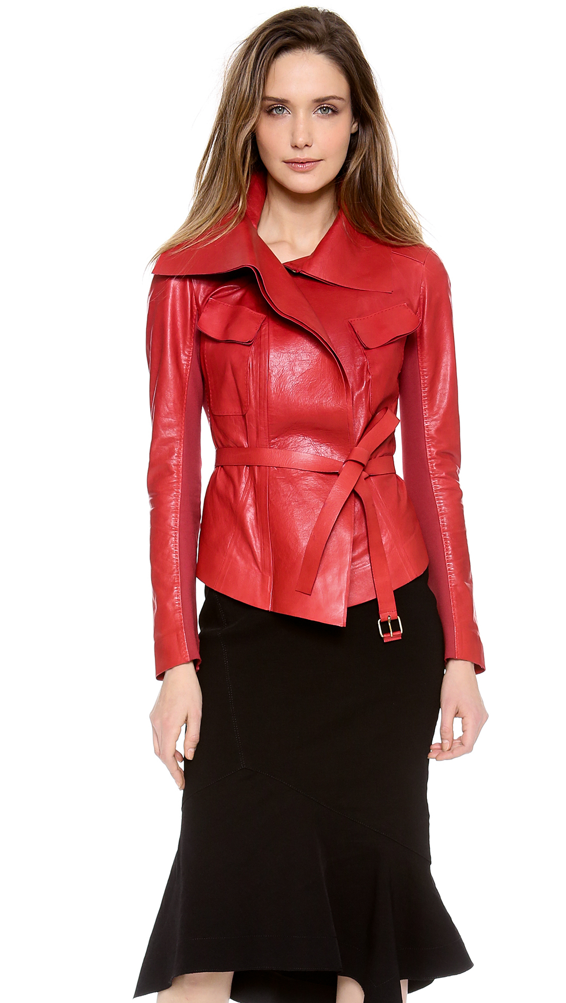 Collection Red Leather Jacket Womens Pictures Vicing Donna Karan Self Belted Leather Jacket In Red Lyst