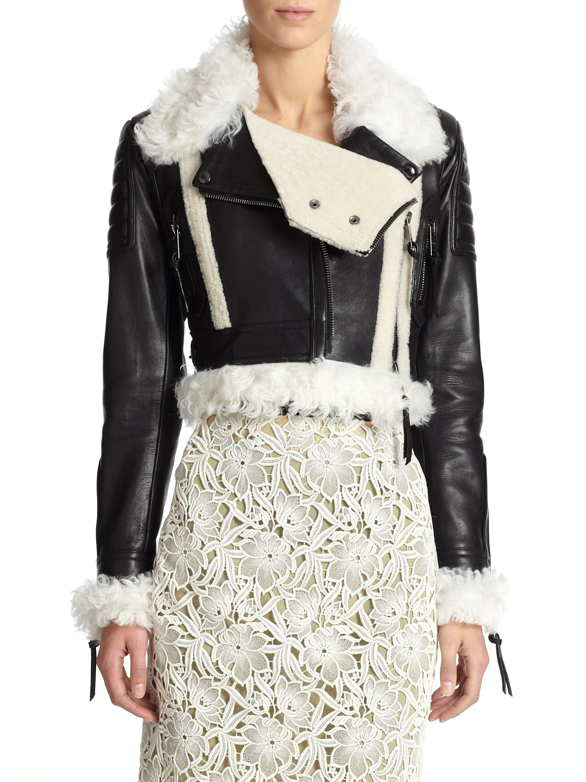 Shearling trim crop jacket Clearance