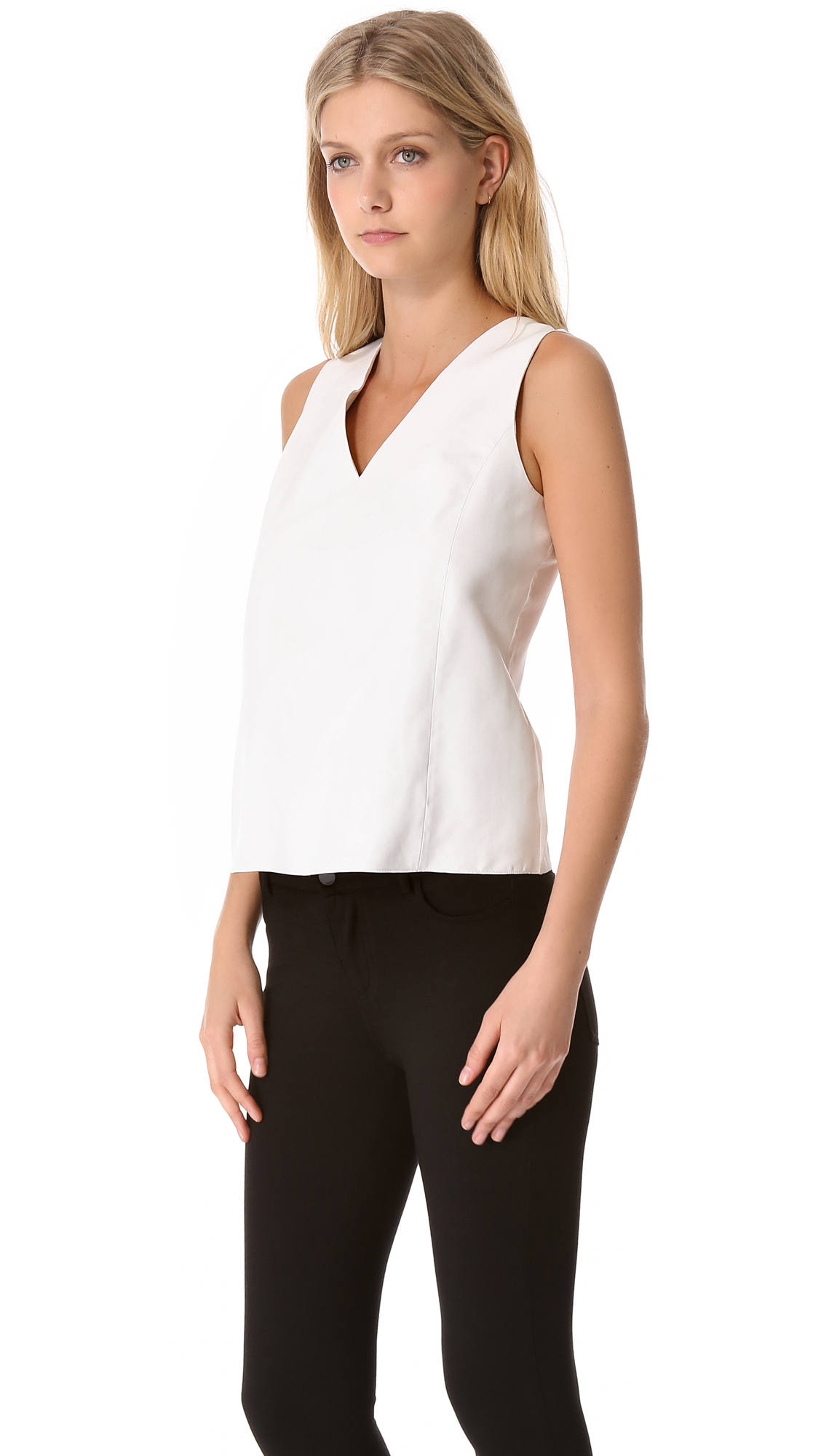 Vince Leather Silk Shell Top in White Lyst